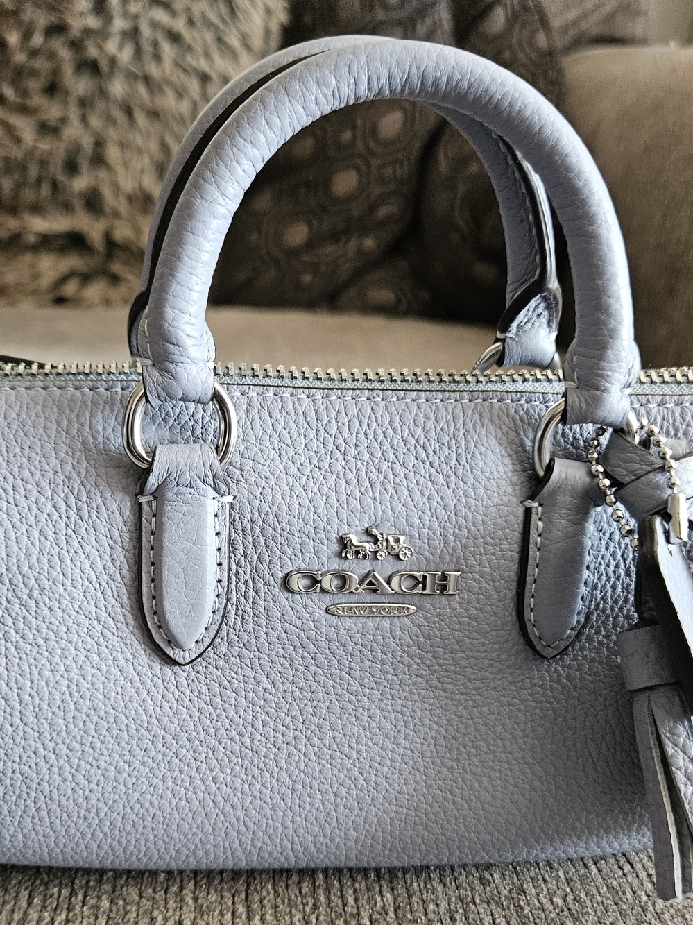 Coach Mini Bennett Satchel Purse Tote Bag Periwinkle Blue Pebbled Leather RARE - Picture 13 of 13